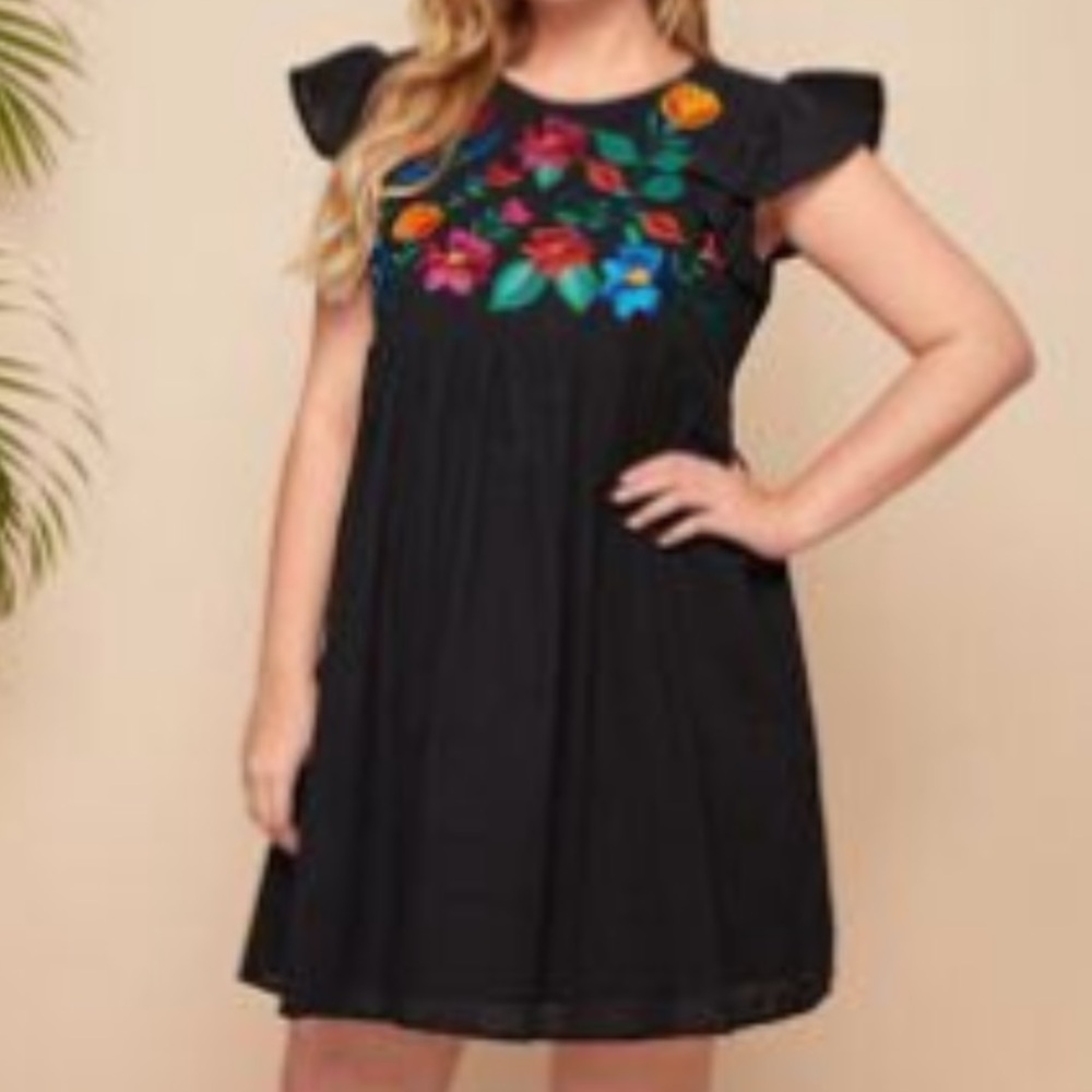 Shein Bright Colored Embroidered Dress